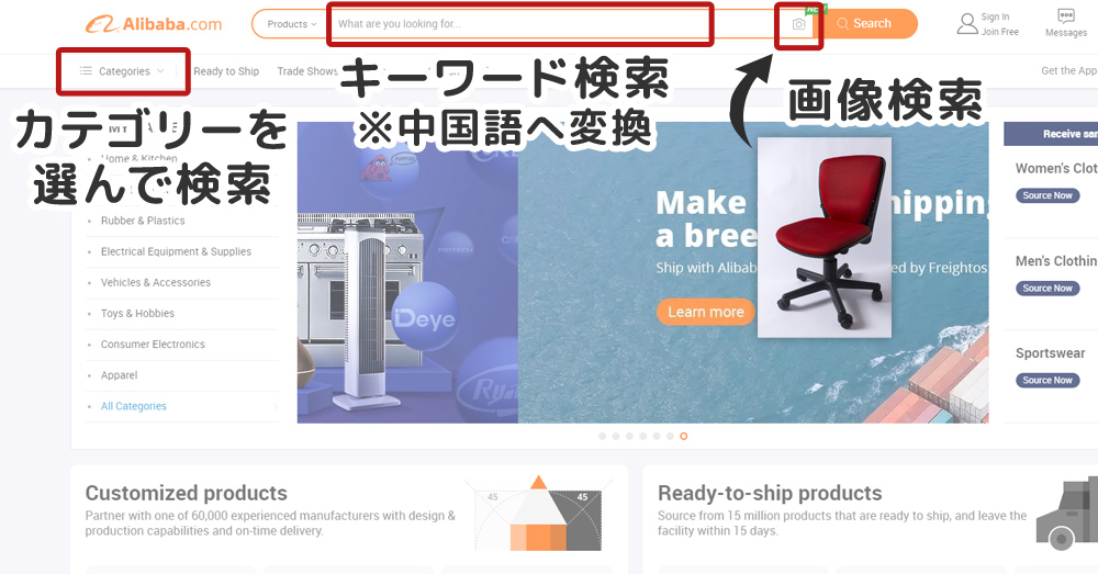 商品検索の方法